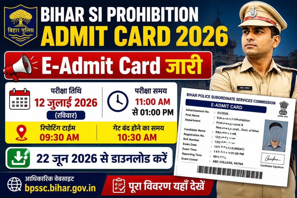 Bihar SI Prohibition Admit Card 2026